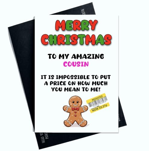 Peachy Antics Frohe Weihnachten Karte für Cousin - Lustiges reduziertes Schild Witz Urlaub Gruß - Humorvolle Weihnachtskarte für Ihn - Cousin Weihnachtsgeschenke - Familiengeschenk - SP324 Peachy Antics Frohe Weihnachten Karte für Cousin - Lustiges reduziertes Schild Witz Urlaub Gruß - Humorvolle Weihnachtskarte für Ihn - Cousin Weihnachtsgeschenke - Familiengeschenk - SP324 von Peachy Antics