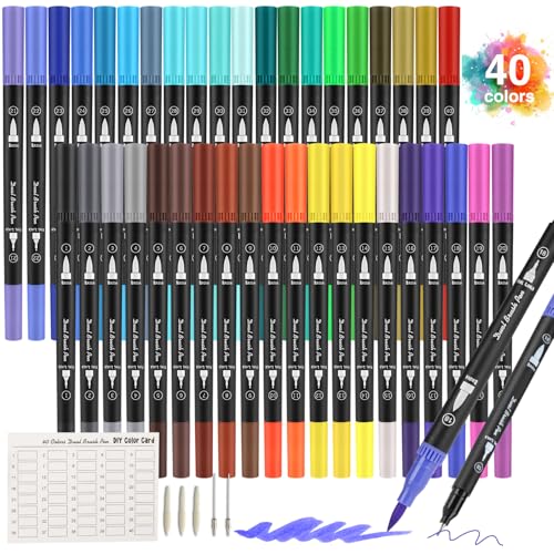 Peakness Dual Brush Pen, Filzstifte Set 40 Farben Aquarellstifte mit Zwei Spitzen für Bullet Journal, Handlettering, Malbücher, Kalligraphie Manga Tinte auf Wasserbasis Doppelfasermaler Stifte Peakness Dual Brush Pen, Filzstifte Set 40 Farben Aquarellstifte mit Zwei Spitzen für Bullet Journal, Handlettering, Malbücher, Kalligraphie Manga Tinte auf Wasserbasis Doppelfasermaler Stifte von Peakness