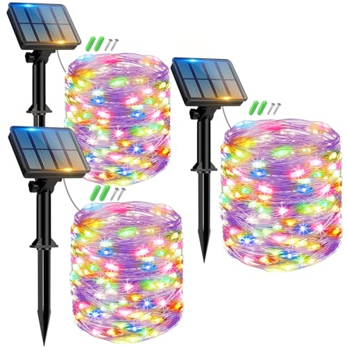 Peasur 3 Stücke Solar Lichterkette Aussen, 3x12M 120 LED Solarlichterkette Außen Wetterfest, 8 Modi IP65 Wasserdicht Kupferdraht Lichterkette Outdoor für Balkon Garten Party Hochzeit Deko, Mehrfarbig von Peasur