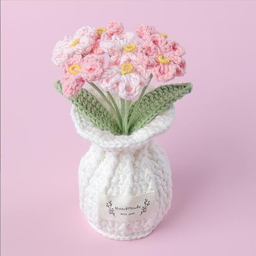 Handgefertigte Häkelblumen, kleine Topfpflanzen, gestrickte Schreibtischdekorationen für Home Office Dekor (Vergissmeinnicht) von Peauley