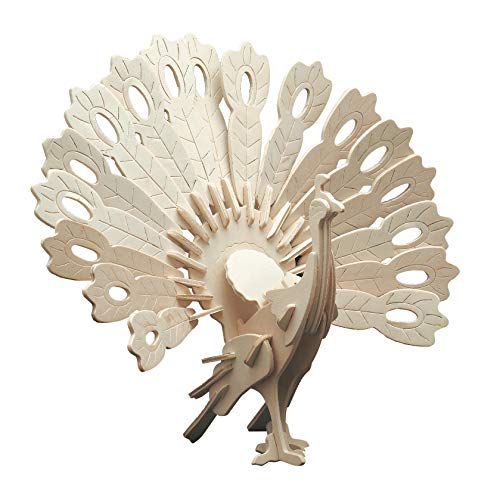 Pebaro 852/1 Holzbausatz Pfau, 3D Puzzle, Modellbausatz, Basteln mit Holz, Holzpuzzle Tier, vorgestanzte Holzplatte, inkl. Schmirgelpapier, ausbrechen, zusammenstecken, fertig, Geschenkidee von Pebaro