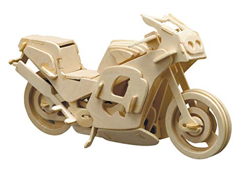 Pebaro 865/8 Holzbausatz Renn-Motorrad, 3D Puzzle Motorrad, 3D Puzzle, Modellbausatz, Basteln mit Holz, Holzpuzzle, vorgestanzte Holzplatte, ausbrechen, zusammenstecken, fertig, Geschenkidee von Pebaro