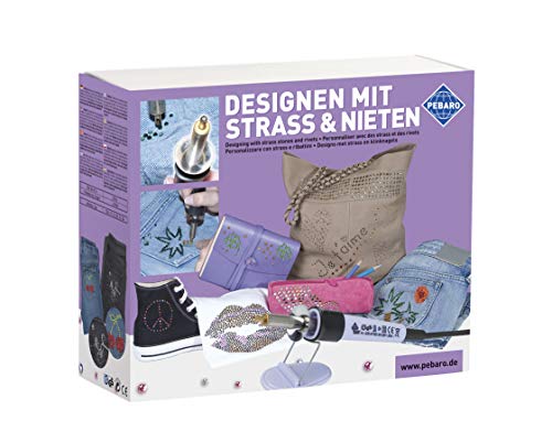 Pebaro 0259 Strass Set, Strasskolben, 12 Aufsätze für verschiedene Größen, 1.440 Strasssteine, Nieten; Hotfix Applikator Glitzersteine auf Stoff, Leder, Papier etc., Kreativ Set, Basteln, Designen von PEBARO