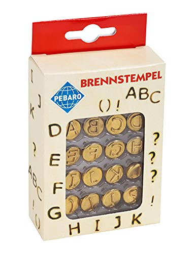 Pebaro 20400 Brennstempel für Brandmalerei, Pyrographie, Holzbrennen, 16-teilig, aus Messing - Verschiedene Buchstaben A-L und Sonderzeichen, zum Brennen auf Holz, Leder, Kork und anderen Materialien von Pebaro