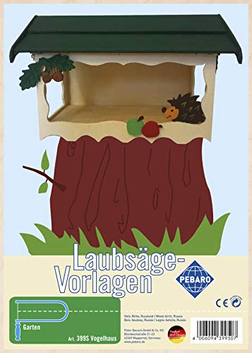 Pebaro 399S Laubsägevorlage Vogelhaus I, 3mm Sperrholz DIN A 4, Motiv vorgedruckt, aussägen mit Laubsägebogen, basteln, anmalen, fertig, Laubsägen, Basteln mit Holz, Geschenkidee, Garten von Pebaro