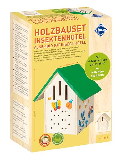 Pebaro 467 Holzbauset Insektenhotel, Schmetterlings- und Bienenhaus in Einem, wetterfest, unbehandeltes Holz, mit Hammer & Nägeln, Löcher für Nägel vorgebohrt von Pebaro