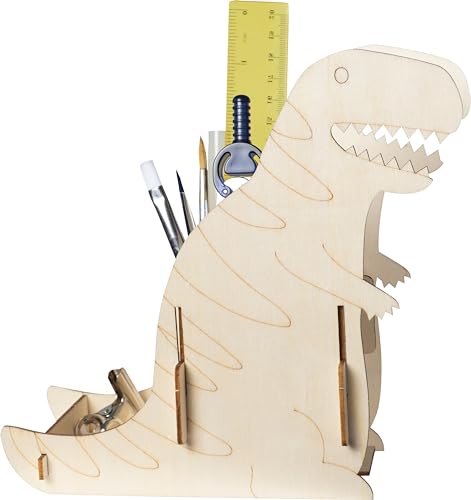 Pebaro 477/3 Holzbausatz Laser Cut Stiftehalter Dinosaurier, 3D Puzzle, Basteln mit Holz, Holzpuzzle, vorgestanzte Holzplatte, inkl. Schmirgelpapier, ausbrechen, zusammenstecken, fertig, Geschenkidee von Pebaro