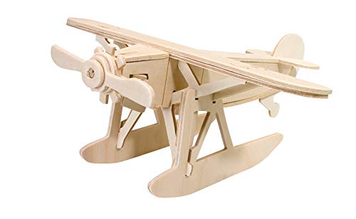 Pebaro 850/12 Holzbausatz Wasserflugzeug, 3D Puzzle, Modellbausatz, Basteln mit Holz, Holzpuzzle, vorgestanzte Holzplatte, inkl. Schmirgelpapier, ausbrechen, zusammenstecken, fertig, Geschenkidee von Pebaro