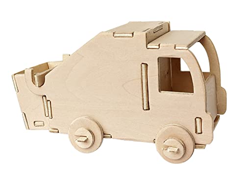 Pebaro 851/7 Holzbausatz Müllwagen, 3D Puzzle, Modellbausatz, Basteln mit Holz, Holzpuzzle, vorgestanzte Holzplatte, inkl. Schmirgelpapier, ausbrechen, zusammenstecken, fertig, Geschenkidee von Pebaro