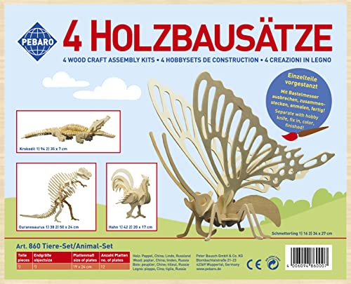 Pebaro 860 Holzbausatz Tiere-Set, 4 Stück 3D Puzzles Tiere: Krokodil, Schmetterling, Hahn, Ouranosaurus, Modellbausatz, Basteln mit Holz, Holzpuzzle, vorgestanzte Holzplatten, Geschenkidee Pebaro 860 Holzbausatz Tiere-Set, 4 Stück 3D Puzzles Tiere: Krokodil, Schmetterling, Hahn, Ouranosaurus, Modellbausatz, Basteln mit Holz, Holzpuzzle, vorgestanzte Holzplatten, Geschenkidee von Pebaro