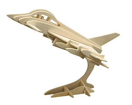 Pebaro 866/4 Holzbausatz Kampfjet, Flugzeug, 3D Puzzle, Modellbausatz, Basteln mit Holz, Holzpuzzle, vorgestanzte Holzplatte, ausbrechen, zusammenstecken, Geschenkidee, 18,5 x 23 cm von Pebaro