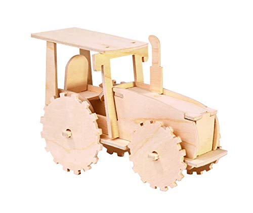 Pebaro 851/1 Holzbausatz Traktor, 3D Puzzle Baufahrzeug, Modellbausatz, Basteln mit Holz, Holzpuzzle, vorgestanzte Holzplatte, ausbrechen, zusammenstecken, fertig, inkl. Schmirgelpapier, Geschenkidee von Pebaro