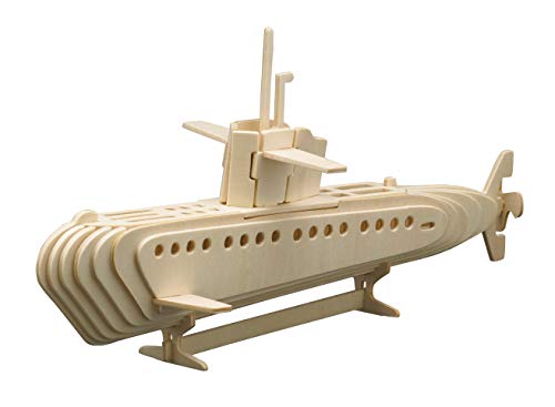 Pebaro 866/3 Holzbausatz U-Boot, 3D Puzzle Unterwasserboot, Modellbausatz, Basteln mit Holz, Holzpuzzle, Bastelset, vorgestanzte Holzplatte, ausbrechen, zusammenstecken, fertig, Geschenkidee von Pebaro
