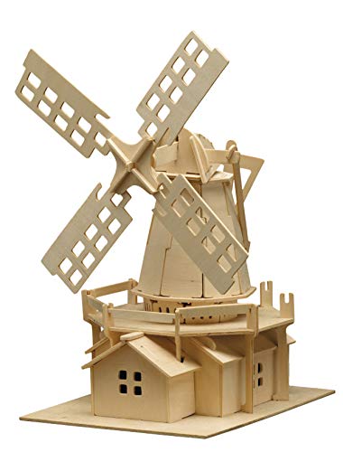 Pebaro 873 Holzbausatz Windmühle, 3D Puzzle Bauwerk, Modellbausatz, Basteln mit Holz, Holzpuzzle, Bastelset, vorgestanzte Holzplatte, ausbrechen, zusammenstecken, fertig, Geschenkidee von Pebaro