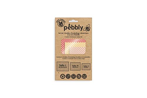 Pebbly 3ER-Set BIENENWACHSTUCH, Baumwolle, Bienenwachs, Baumharz, Jojobaöl, rot-rosa-gelb, de 3 feuilles rectangulaire von Pebbly