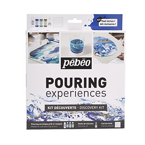 Pébéo 524602 Acryl Pouring Starter 4 x 59 ml Flaschen Bereits Gemischte Acrylfarben, Sofort-Kit ohne Anmischen + 50 ml Silikonöl + 1 Leinwand, 6-teiliges Set, 50 milliliter von Pébéo