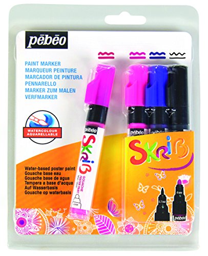 Pébéo 604102 Set skrib Paint 6 Marker Gouache Malerei Prinzessin: verschiedene Farben: Rosa, Neon, Violett, Schwarz 18.3 x 2.1 x 14,3 cm von Pébéo