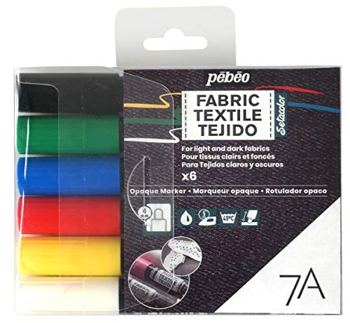 Pébéo 804501 7A Marker-Set, opak, Basic, runde Spitze, 4 mm, mehrfarbig, 6 Stück von Pébéo