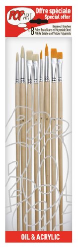 Pebeo 950350 Pinselset, 8-teilig, 4 Borstpinsel und 4 Goldfarben Polyamid, rund, Nummer 6, 10 und flach Nummer 6, 10 von Pebeo