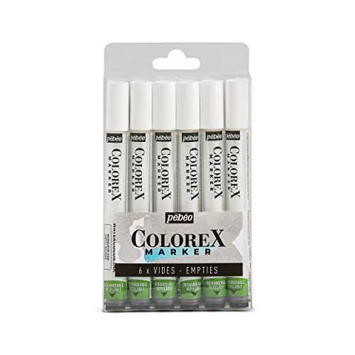 Pébéo - Colorex Leerer Marker – kompatibel mit 56 Farben Mehrzweck-Pinselspitze – Multi-Tool-Tinte – Set mit 6 leeren Markern von Pébéo