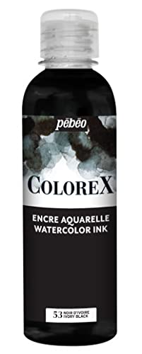 Pébéo - Colorex Tinte 250 ML Schwarz Elfenbein - Colorex Aquarell Tinte Pébéo - Schwarz Elfenbein Tinte mit samtigem Finish - Zeichentusche Multi-Tool Alle Medien - 250 ML - Schwarz Elfenbein von Pébéo