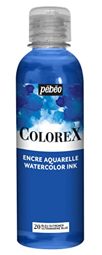 Pébéo - Colorex Tinte 250 ML Ultramarinblau - Colorex Aquarell Tinte Pébéo - Ultramarinblau Tinte mit samtigem Finish - Zeichentusche Multi-Tool Alle Medien - 250 ML - Ultramarinblau von Pébéo