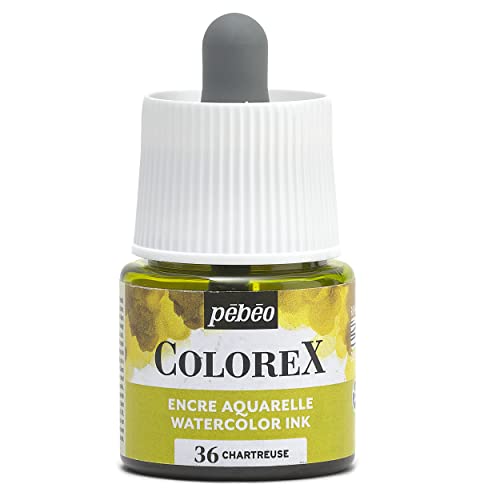 Pébéo - Colorex Tinte 45 ML Chartreuse - Colorex Aquarell Tinte Pébéo - Chartreuse Tinte mit samtigem Finish - Zeichentusche Multi-Tool Alle Medien - 45 ML - Chartreuse von Pébéo