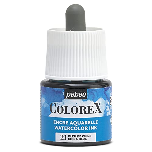 Pébéo - Colorex Tinte 45 ML Chinablau - Colorex Aquarell Tinte Pébéo - Chinablau Tinte mit samtigem Finish - Zeichentusche Multi-Tool Alle Medien - 45 ML - Chinablau von Pébéo