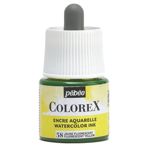 Pébéo - Colorex Tinte 45 ML Fluo Gelb - Colorex Aquarell Tinte Pébéo - Fluo Gelb Tinte mit samtigem Finish - Zeichentusche Multi-Tool Alle Medien - 45 ML - Fluo Gelb von Pébéo