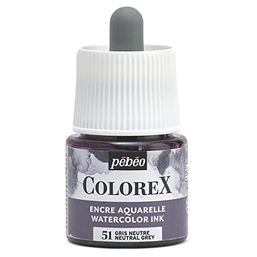 Pébéo - Colorex Tinte 45 ML Grau Neutral - Colorex Aquarell Tinte Pébéo - Grau Neutral Tinte mit samtigem Finish - Zeichentusche Multi-Tool Alle Medien - 45 ML - Grau Neutral von Pébéo