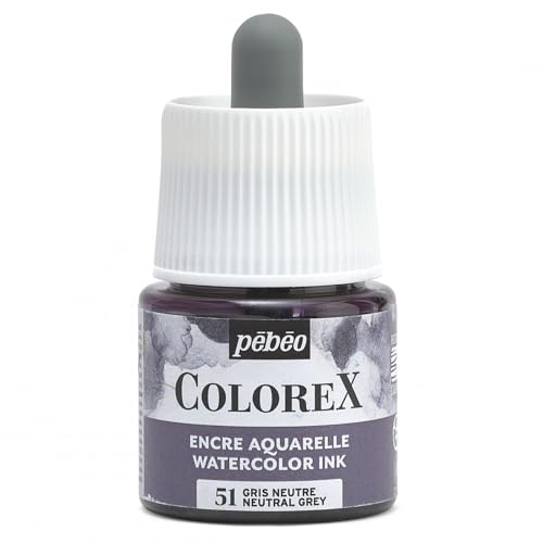 Pébéo - Colorex Tinte 45 ML Grau Neutral - Colorex Aquarell Tinte Pébéo - Grau Neutral Tinte mit samtigem Finish - Zeichentusche Multi-Tool Alle Medien - 45 ML - Grau Neutral von Pébéo