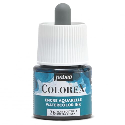 Pébéo - Colorex Tinte 45 ML Grün Flasche - Colorex Aquarell Tinte Pébéo - Grün Flasche Tinte mit samtigem Finish - Zeichentusche Multi-Tool Alle Medien - 45 ML - Grün Flasche von Pébéo