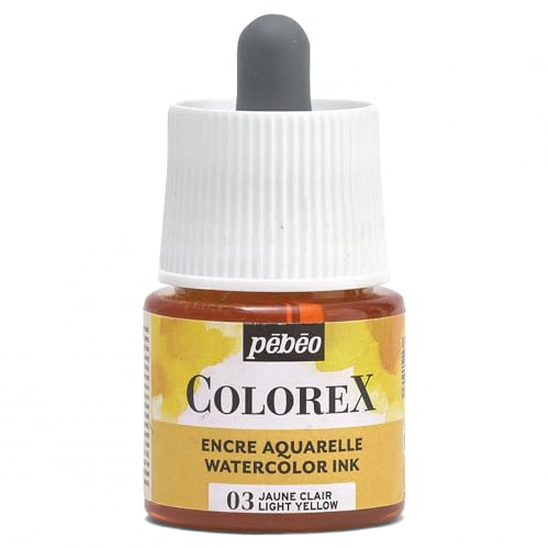 Pébéo - Colorex Tinte 45 ML Hellgelb - Colorex Aquarell Tinte Pébéo - Hellgelb Tinte mit samtigem Finish - Zeichentusche Multi-Tool Alle Medien - 45 ML - Hellgelb von Pébéo