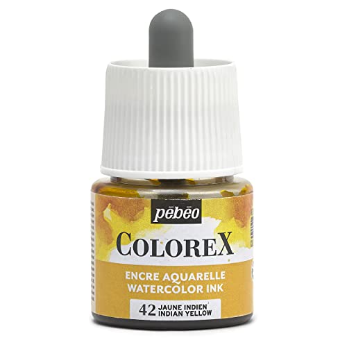 Pébéo - Colorex Tinte 45 ML Indisches Gelb - Colorex Aquarell Tinte Pébéo - Indisches Gelb Tinte mit samtigem Finish - Zeichentusche Multi-Tool Alle Medien - 45 ML - Indisches Gelb von Pébéo