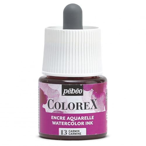 Pébéo - Colorex Tinte 45 ML Karmin - Colorex Aquarell Tinte Pébéo - Karmin Tinte mit samtigem Finish - Zeichentusche Multi-Tool Alle Medien - 45 ML - Karmin von Pébéo