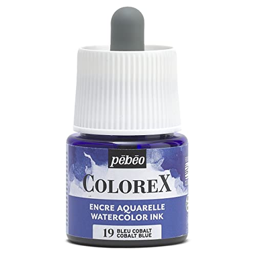Pébéo - Colorex Tinte 45 ML Kobaltblau - Colorex Aquarell Tinte Pébéo - Kobaltblau Tinte mit samtigem Finish - Zeichentusche Multi-Tool Alle Medien - 45 ML - Kobaltblau von Pébéo