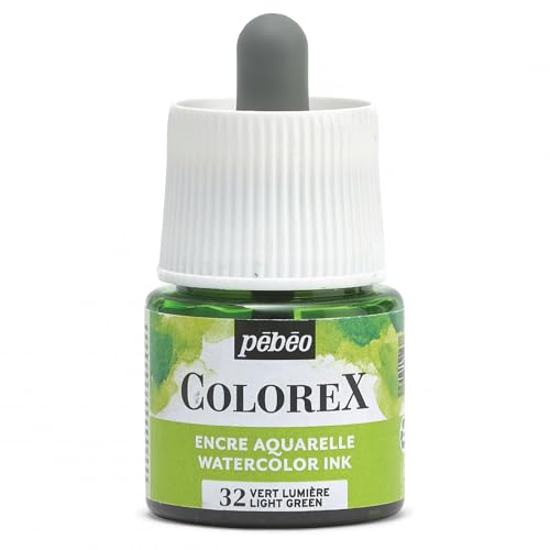 Pébéo - Colorex Tinte 45 ML Lichtgrün - Colorex Aquarell Tinte Pébéo - Lichtgrün Tinte mit samtigem Finish - Zeichentusche Multi-Tool Alle Medien - 45 ML - Lichtgrün von Pébéo