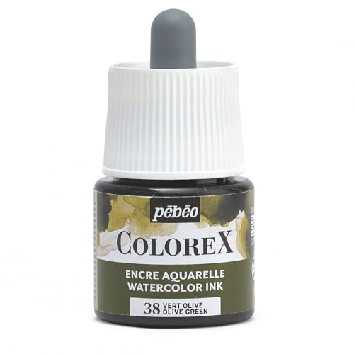 Pébéo - Colorex Tinte 45 ML Olivgrün - Colorex Aquarell Tinte Pébéo - Olivgrün Tinte mit samtigem Finish - Zeichentusche Multi-Tool Alle Medien - 45 ML - Olivgrün von Pebeo