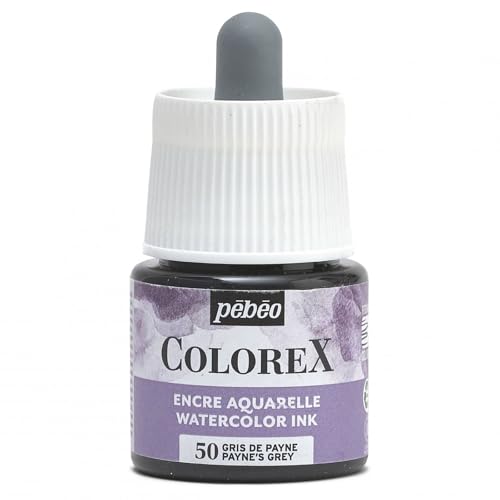 Pébéo - Colorex Tinte 45 ML Payne-Grau - Colorex Aquarell Tinte Pébéo - Payne-Grau Tinte mit samtigem Finish - Zeichentusche Multi-Tool Alle Medien - 45 ML - Payne-Grau von Pébéo