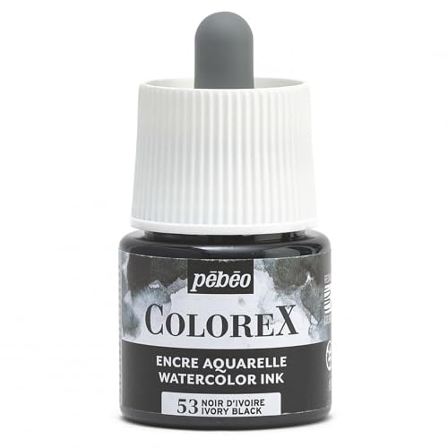 Pébéo - Colorex Tinte 45 ML Schwarz Elfenbein - Colorex Aquarell Tinte Pébéo - Schwarz Elfenbein Tinte mit samtigem Finish - Zeichentusche Multi-Tool Alle Medien - 45 ML - Schwarz Elfenbein von Pébéo