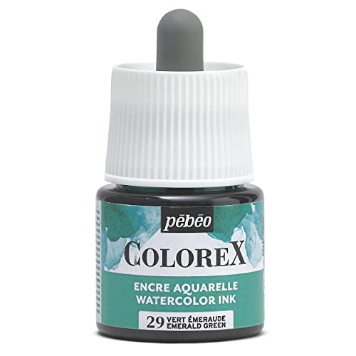 Pébéo - Colorex Tinte 45 ML Smaragdgrün - Colorex Aquarell Tinte Pébéo - Smaragdgrün Tinte mit samtigem Finish - Zeichentusche Multi-Tool Alle Medien - 45 ML - Smaragdgrün von Pebeo