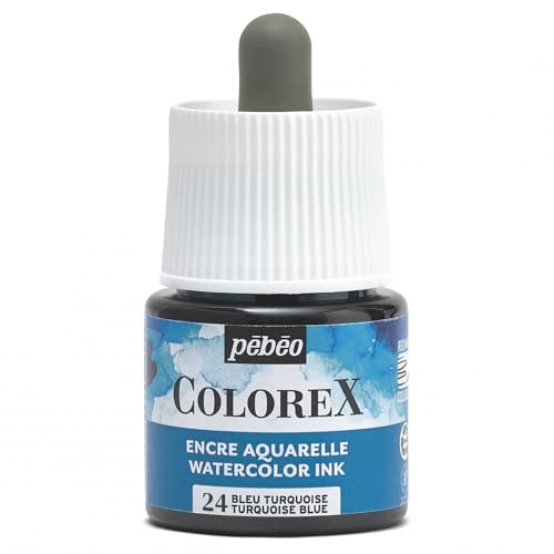 Pébéo - Colorex Tinte 45 ML Türkisblau - Colorex Aquarell Tinte Pébéo - Türkisblau Tinte mit samtigem Finish - Zeichentusche Multi-Tool Alle Medien - 45 ML - Türkisblau von Pébéo