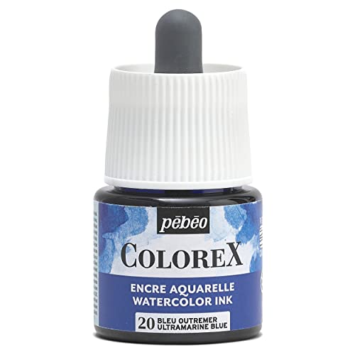 Pébéo - Colorex Tinte 45 ML Ultramarinblau - Colorex Aquarell Tinte Pébéo - Ultramarinblau Tinte mit samtigem Finish - Zeichentusche Multi-Tool Alle Medien - 45 ML - Ultramarinblau von Pébéo