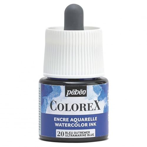 Pébéo - Colorex Tinte 45 ML Ultramarinblau - Colorex Aquarell Tinte Pébéo - Ultramarinblau Tinte mit samtigem Finish - Zeichentusche Multi-Tool Alle Medien - 45 ML - Ultramarinblau von PEBEO