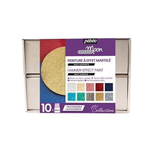 Pébéo - Geschenkset Fantasy Moon Collection - Kit Hammerschlag-Effektfarbe - 10 Fläschchen à 45 ml, sortiert - 2 Reliefringe 20 ml + Zubehör + Kreativratgeber Pébéo - Geschenkset Fantasy Moon Collection - Kit Hammerschlag-Effektfarbe - 10 Fläschchen à 45 ml, sortiert - 2 Reliefringe 20 ml + Zubehör + Kreativratgeber von Pebeo