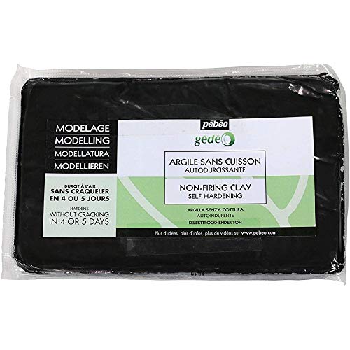 Pébéo Modelliermasse Selbsttrocknend Schwarz-Lufttrocknender Modellieren, Formen und Töpfern-Soft Clay-Selbsthärtender Ton ohne Brennen-1,5 kg Farbe, 1500 Gramm von PEBEO