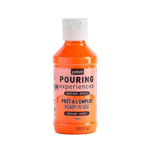 Pébéo Pouring Experiences Acrylfarbe zum Gießen-Gebrauchsfertig und Vorgemischt-Ideal für Fluid Art, acryl, Fluoreszierendes Orange, 118 ml, 118 Milliliter von Pébéo