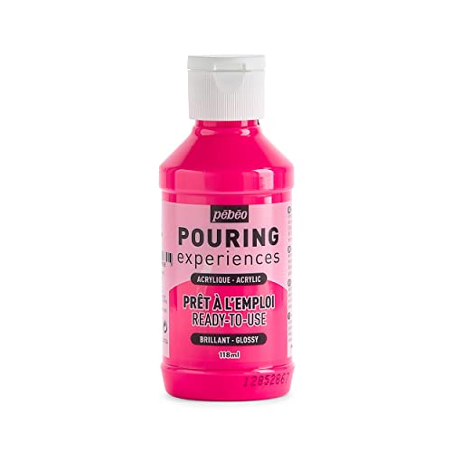 Pébéo Pouring Experiences Acrylfarbe zum Gießen-Gebrauchsfertig und Vorgemischt-Ideal für Fluid Art, Acryl, Fluoreszierendes Rosa, 118 ml, 118 Milliliter von Pebeo