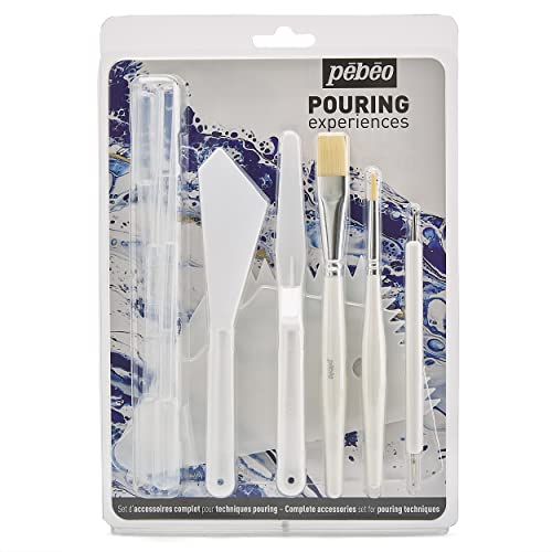 Pébéo 524605 Pouring Experiences Zubehör Set-11 Accessories: 2 Malmesser, 2 Pinsel, 1 Marbling Werkzeug, 1 Spatel und 5 Pipetten, Weiß, 11 Piece Pébéo 524605 Pouring Experiences Zubehör Set-11 Accessories: 2 Malmesser, 2 Pinsel, 1 Marbling Werkzeug, 1 Spatel und 5 Pipetten, Weiß, 11 Piece von Pebeo