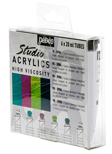 Pébéo - Studio Acrylics Acrylfarben Set - 6 Tuben Dyna Acrylfarben - Dynamisch Irisierende Farben, die sich im Licht verändern - Dyna-Effekt - Feine Acryl Farben für Acrylmalerei - 6 x 20 ml Tuben von Pébéo